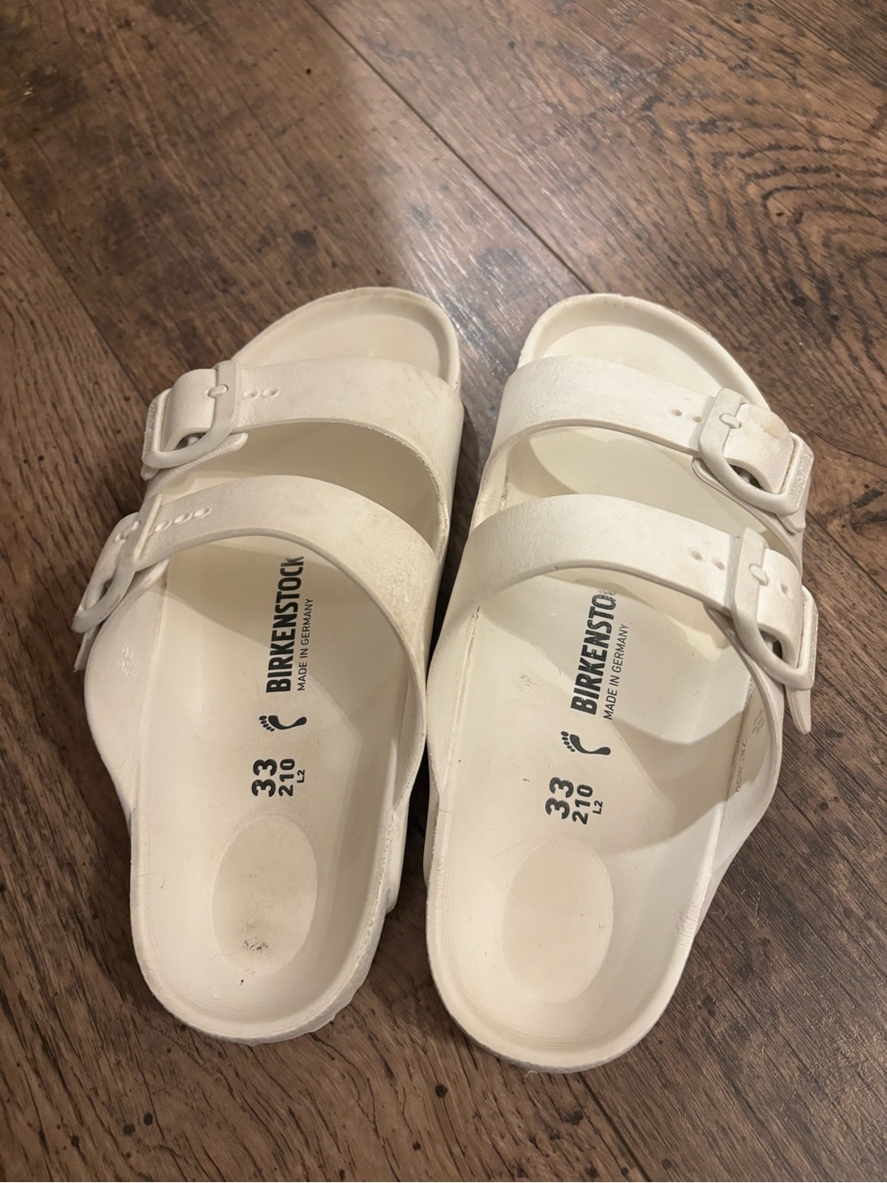Birkenstock Kids Cream Two-Strap Slide Sandals